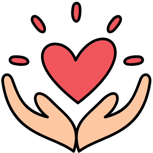 Cartoon icon of hands holding love heart