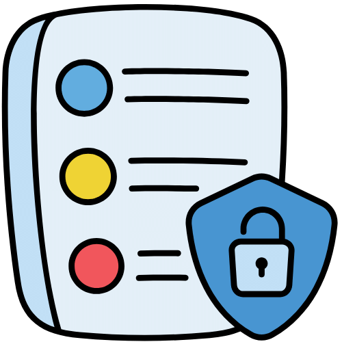 Cartoon icon of document with lock shield
