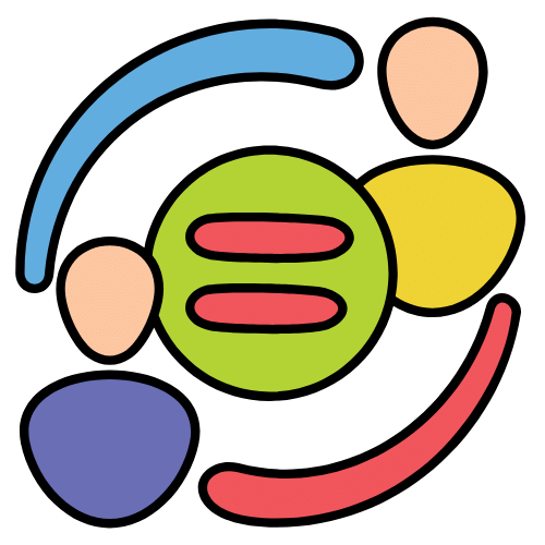 Cartoon icon of equals sign with two people